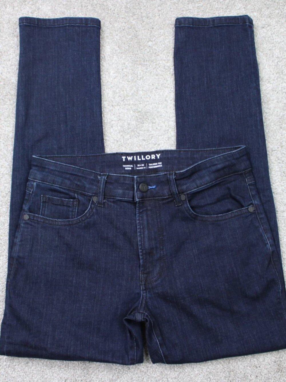 Twillory Jeans Mens 30x30 Blue Technical Denim Tailored Fit 5-Pocket Stretch